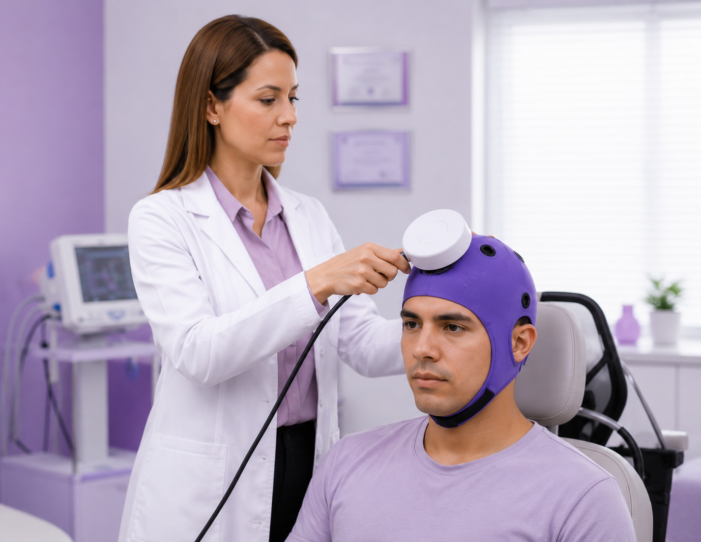 Profesional de la salud realizando una práctica guiada de neuromodulación